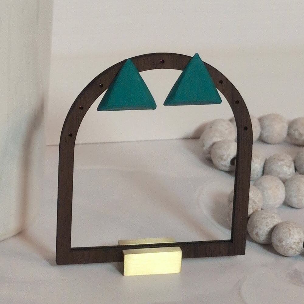 Cute & Colorful Vintage 1980s Aqua Geometric Triangle Metal Pierced Earrings